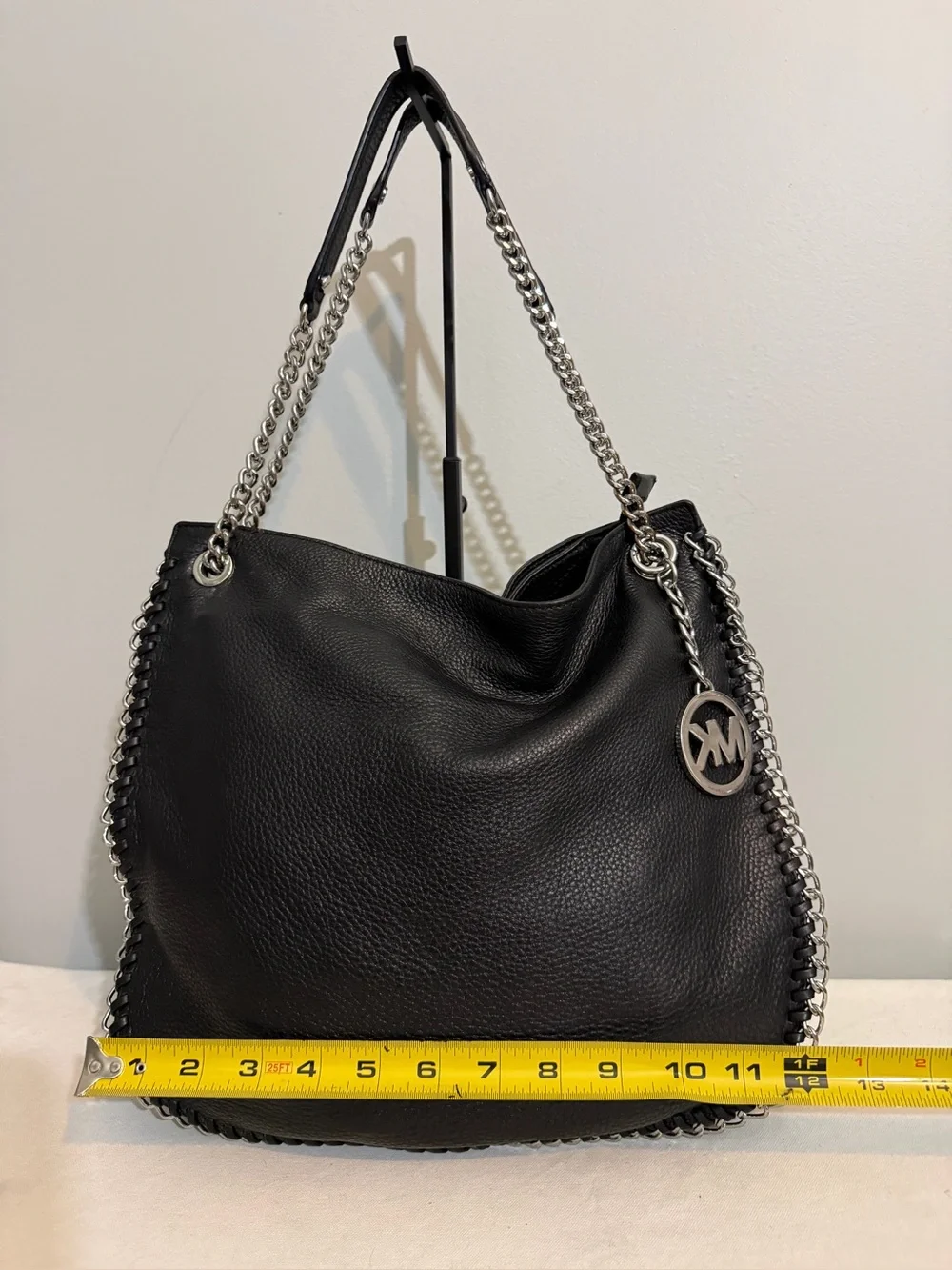 MICHAEL Michael Kors Chelsea Hobo Shoulder Bag Bkack Leather Chain Whipstitch